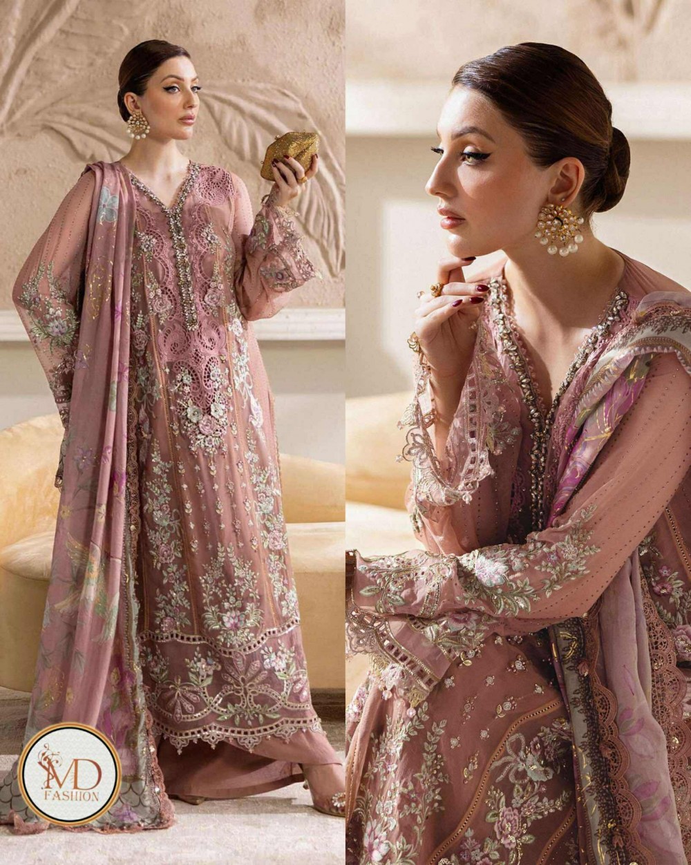 Maria b Tea Chiffon embroidered foil dress